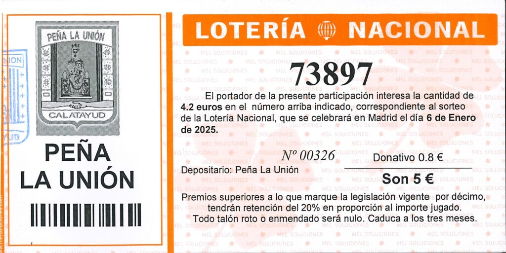 Décimo de lotería de la peña la unión para el sorteo del niño 2025